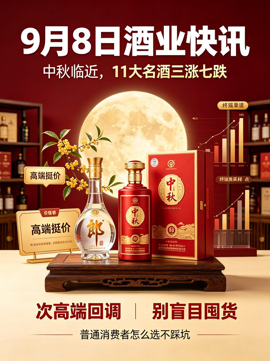 9 月 8 日酒业快讯:中秋临近!11 大核心名酒三涨七跌,市场强分化,普通消费者该如何下手?