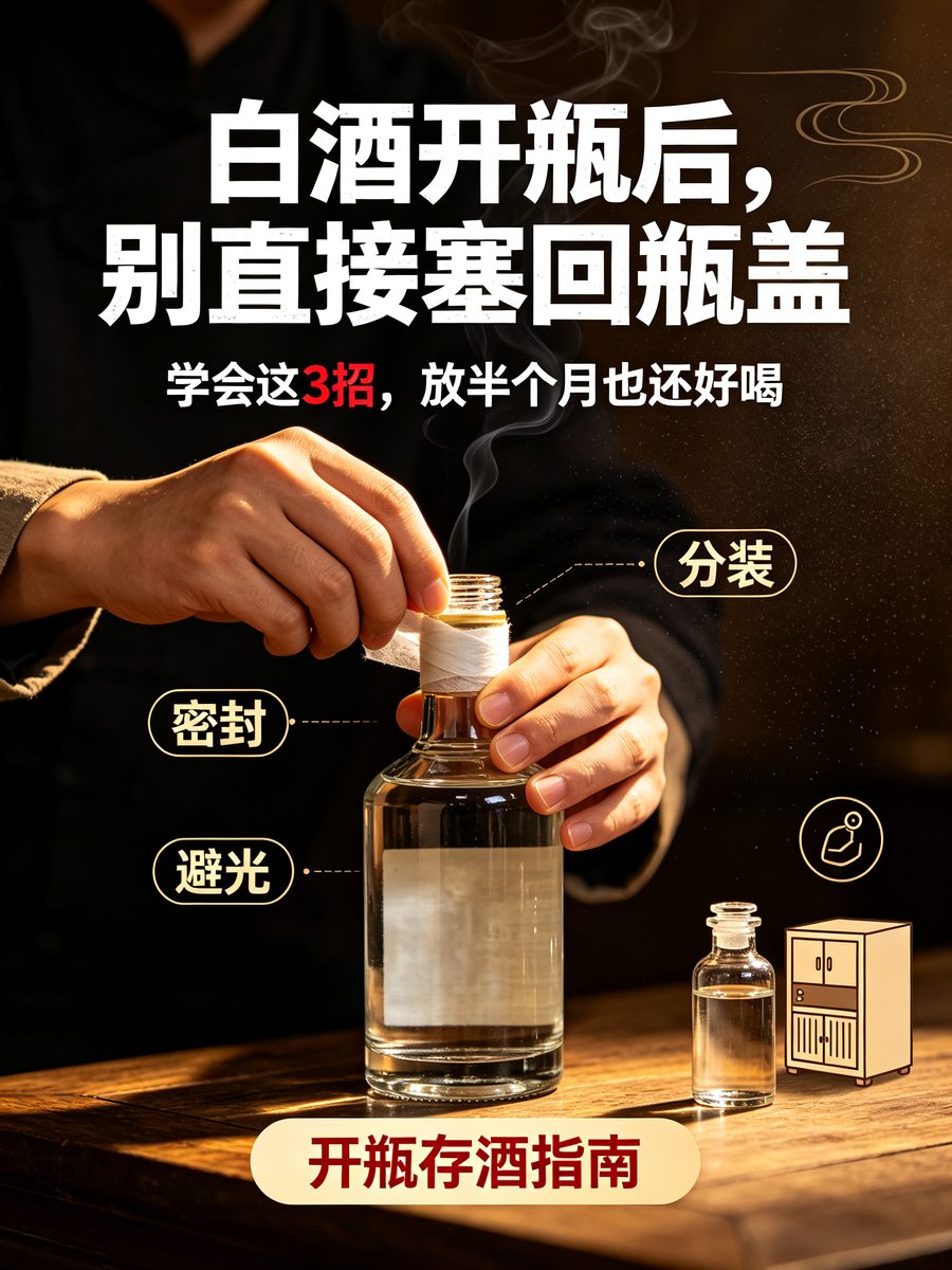 白酒开瓶喝不完别乱存，3 个正确操作，放半个月风味也不会散